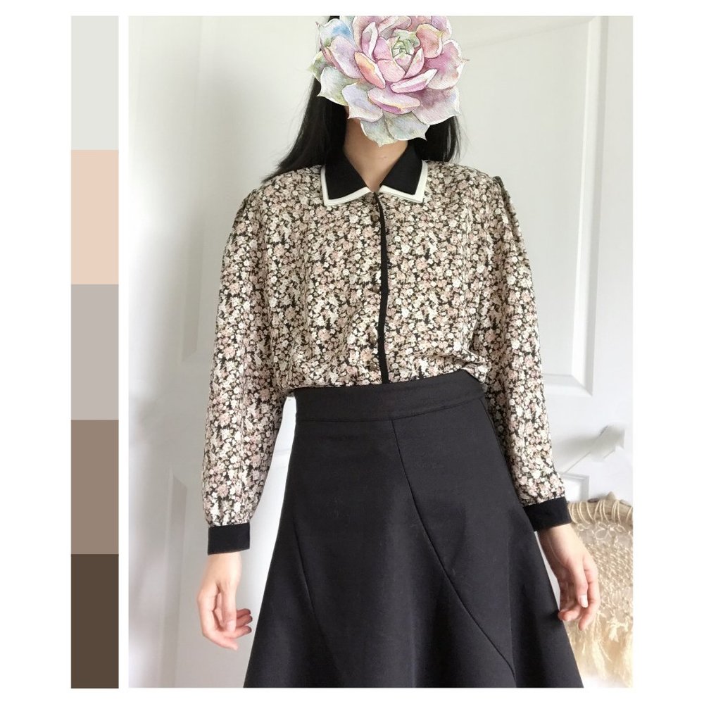 ✨CLEARANCE✨Vintage 80s Shoulder Pads Floral Blouse - Picture 3 of 5